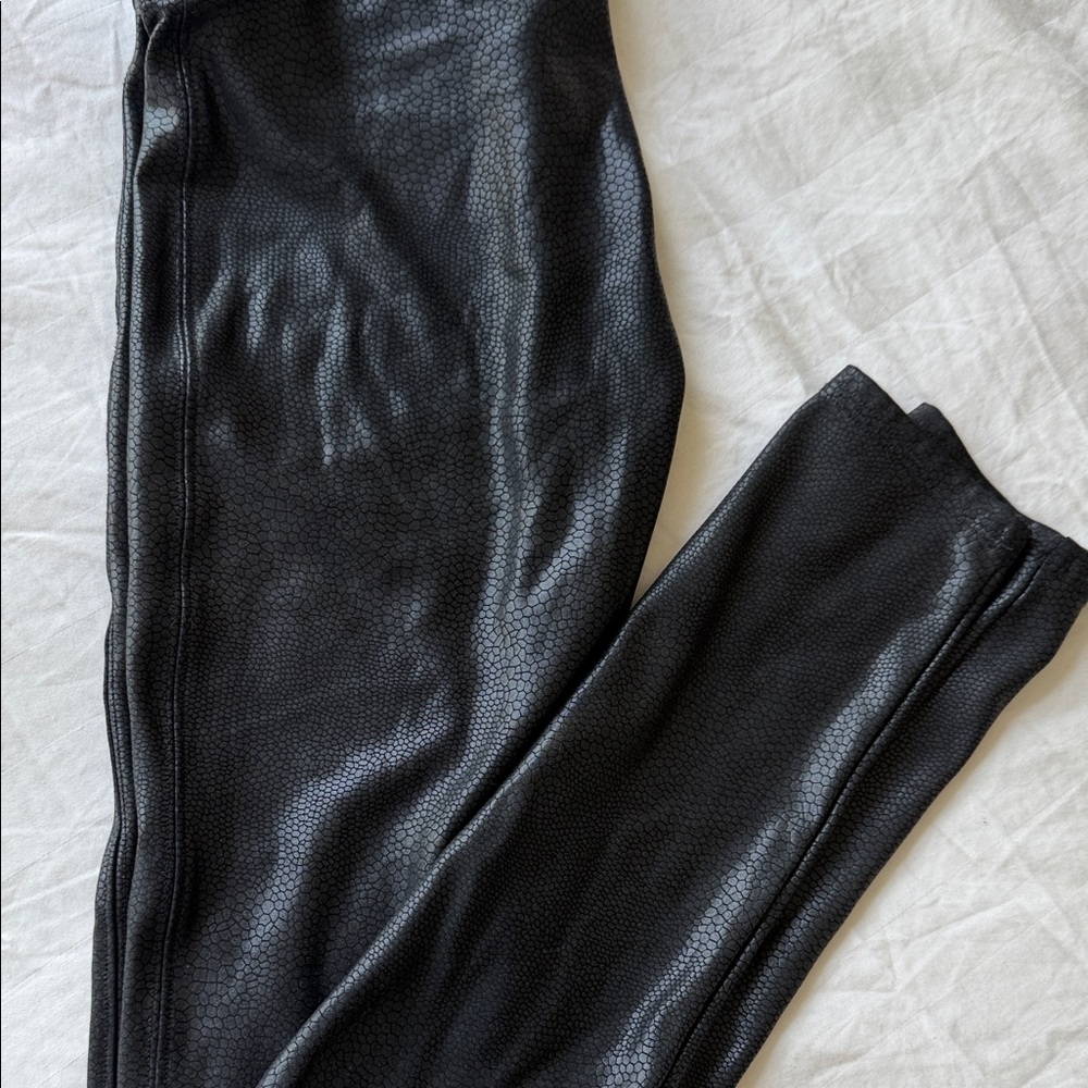 Textured Black Faux Leather Leggings